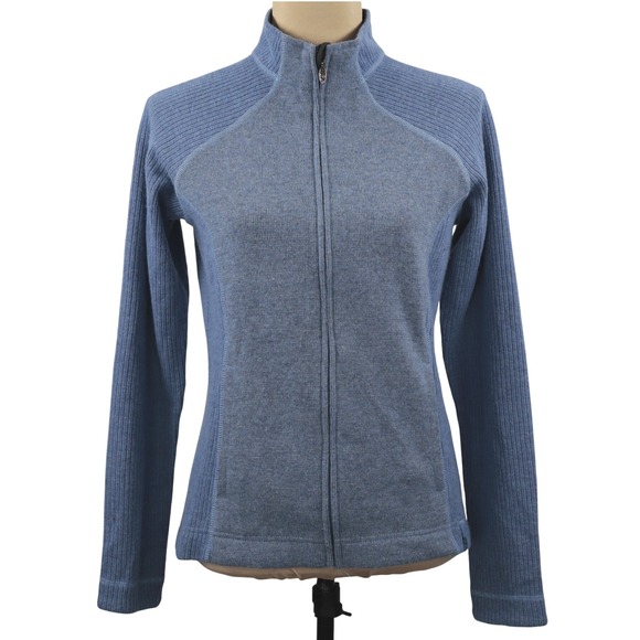 Mountain Hardwear Womens Full Zip Jacket Wool Blend Blue Ribbed Small - Picture 1 of 9